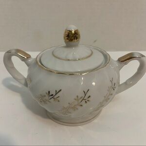Vintage Made In Japan White Gold Sugar Bowl